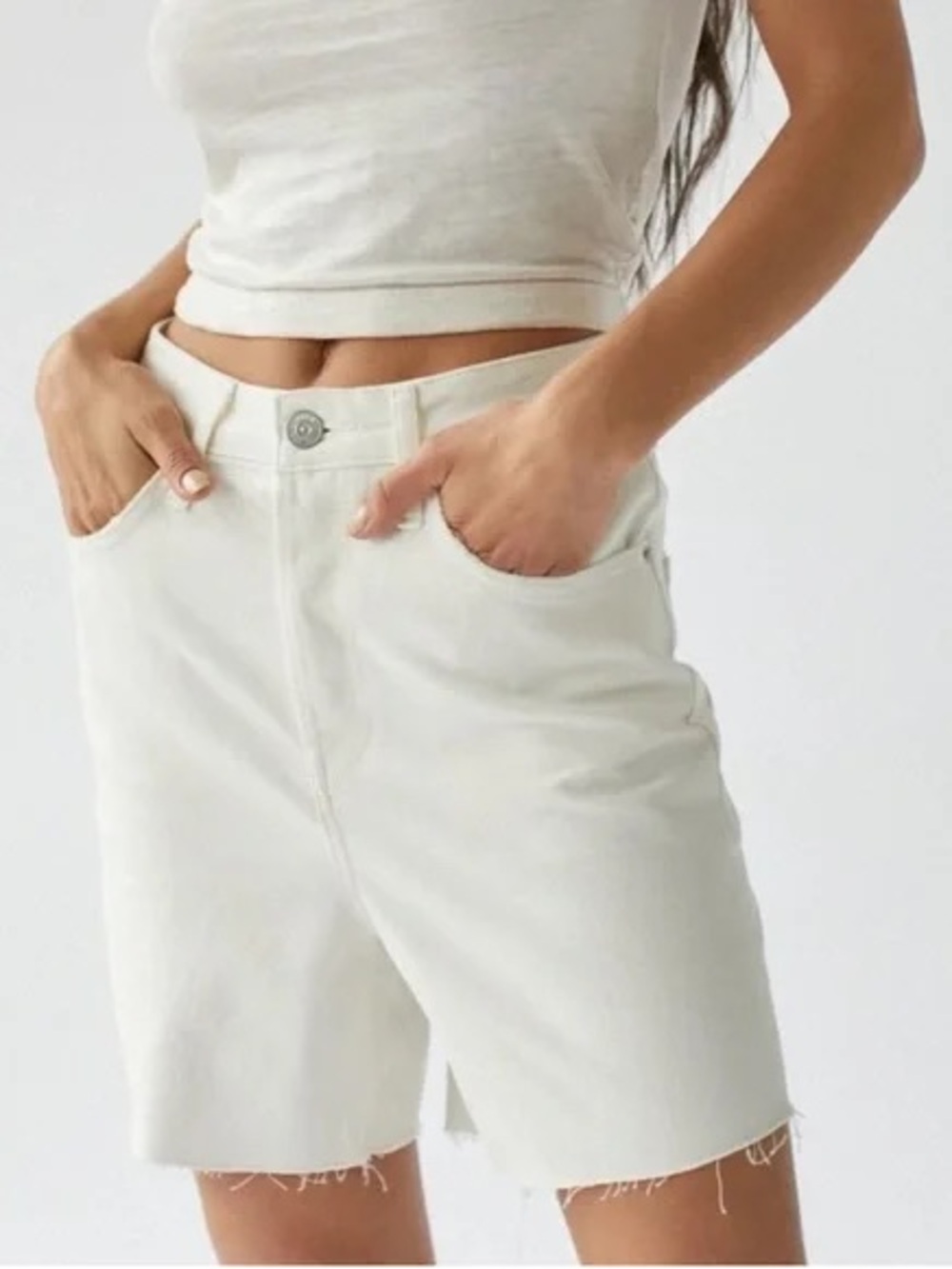 BDG 90s Long Inseam White Denim Shorts NWT